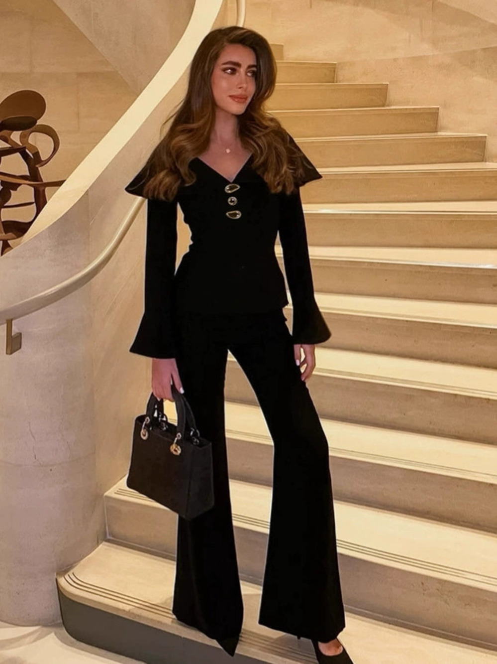 Forever 21 Black Winter Office Suit Set Belted Blazer and Pants
